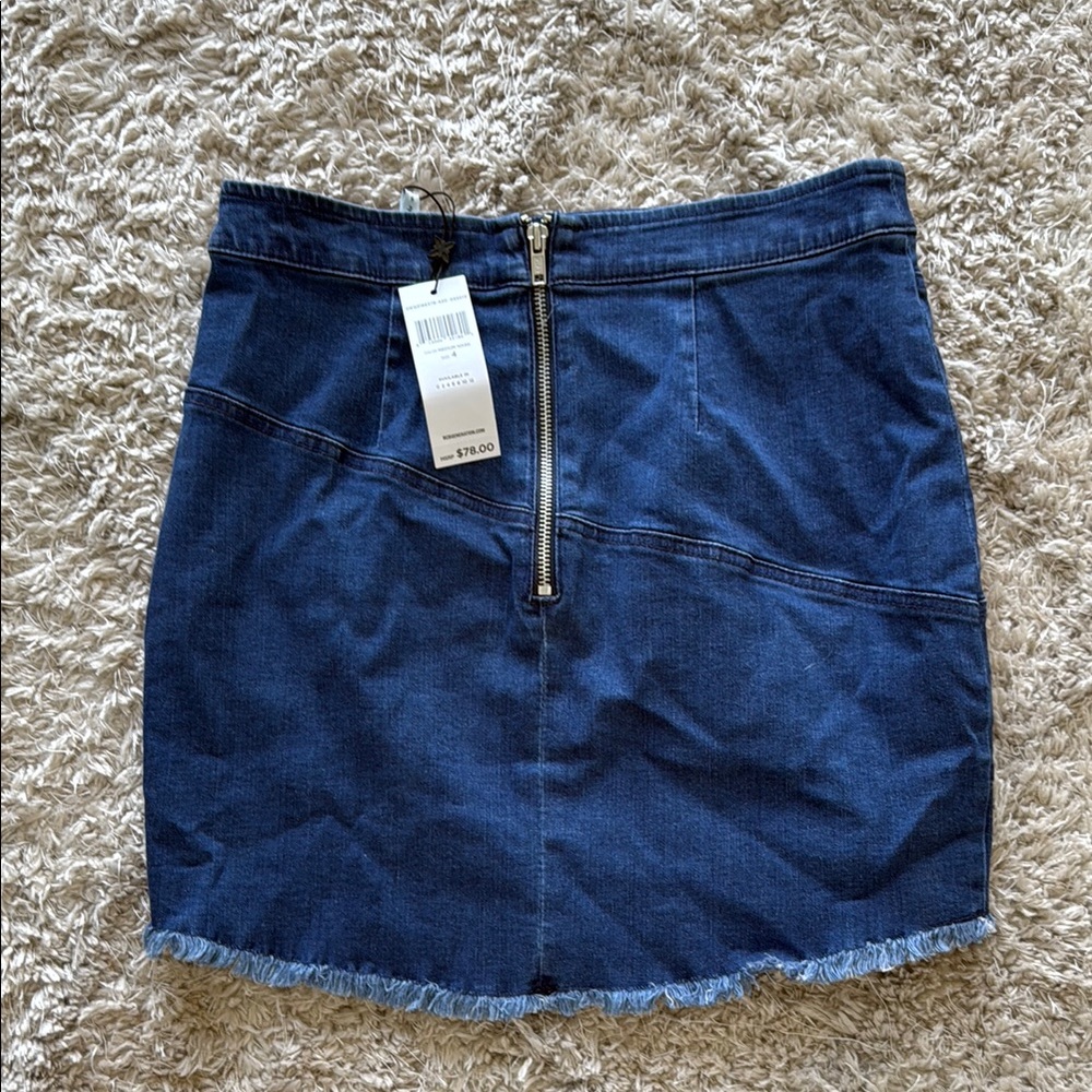 Denim Blue Skirt with Frayed Hem